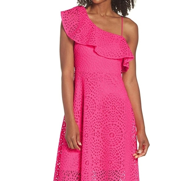 LILLY PULITZER Callisto Midi Dress, Terry Lace, Pink Cosmo - Picture 2 of 8